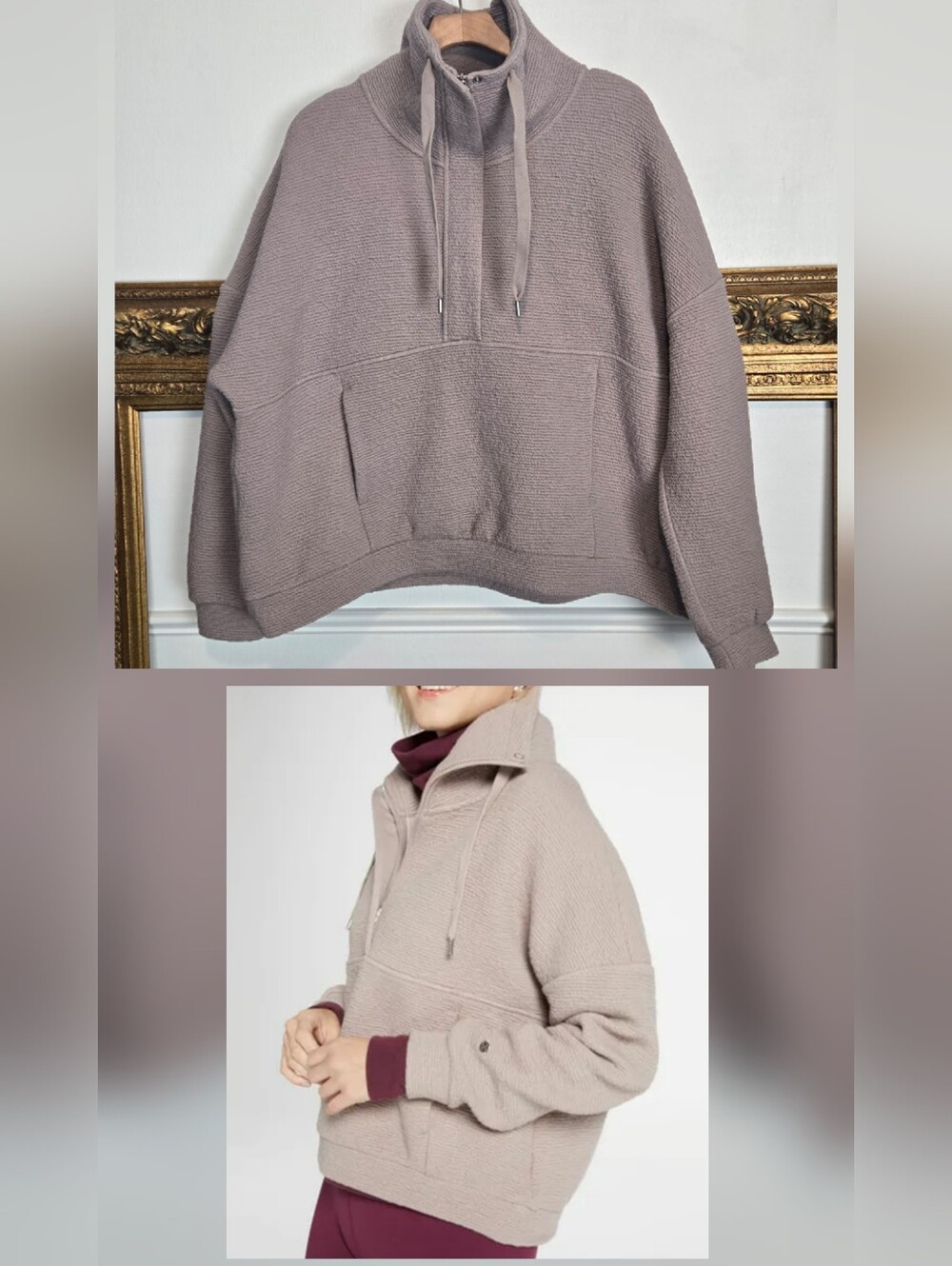 NEW Calia Cozy Taupe Mauve QuarterZip Sweatshirt Jacket Cloud Zip Placket Large